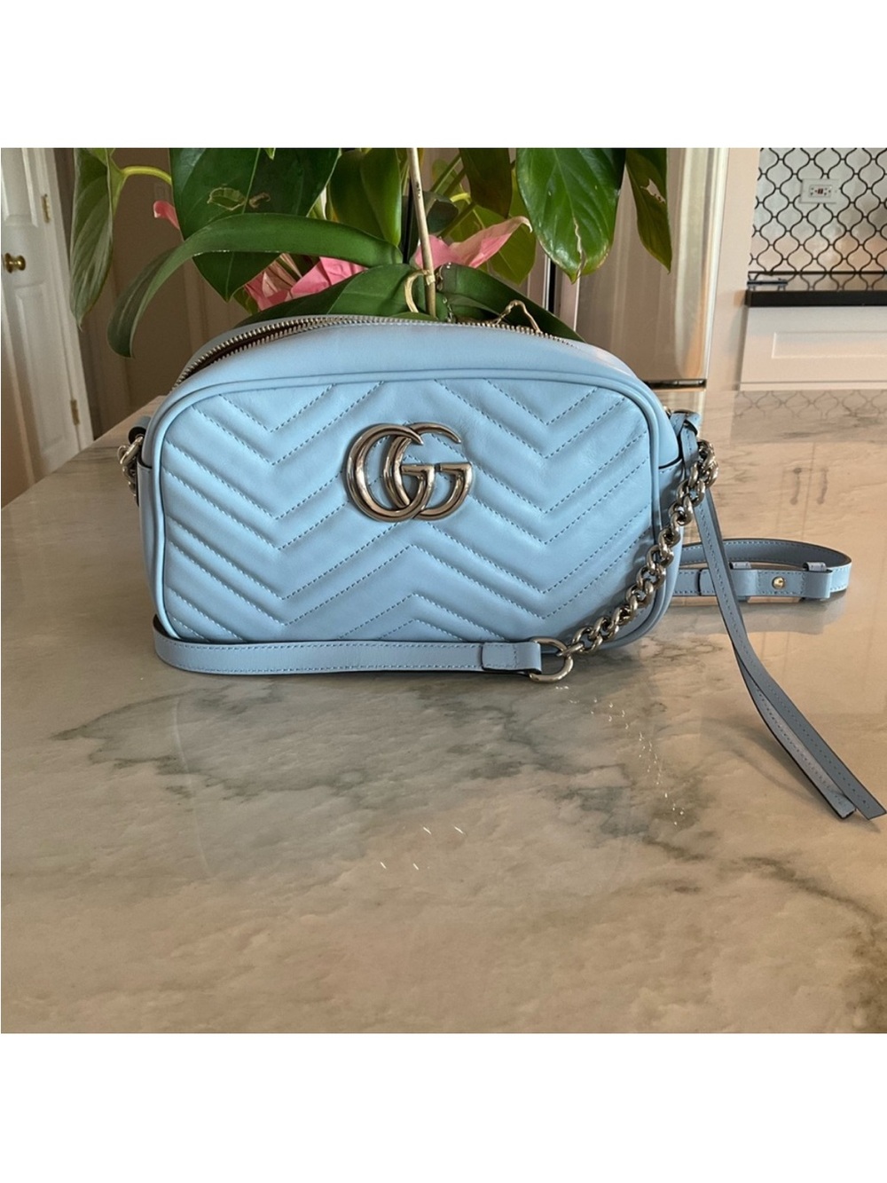 Inspired, Light Blue Marmont Chevron Leather Crossbody Bag